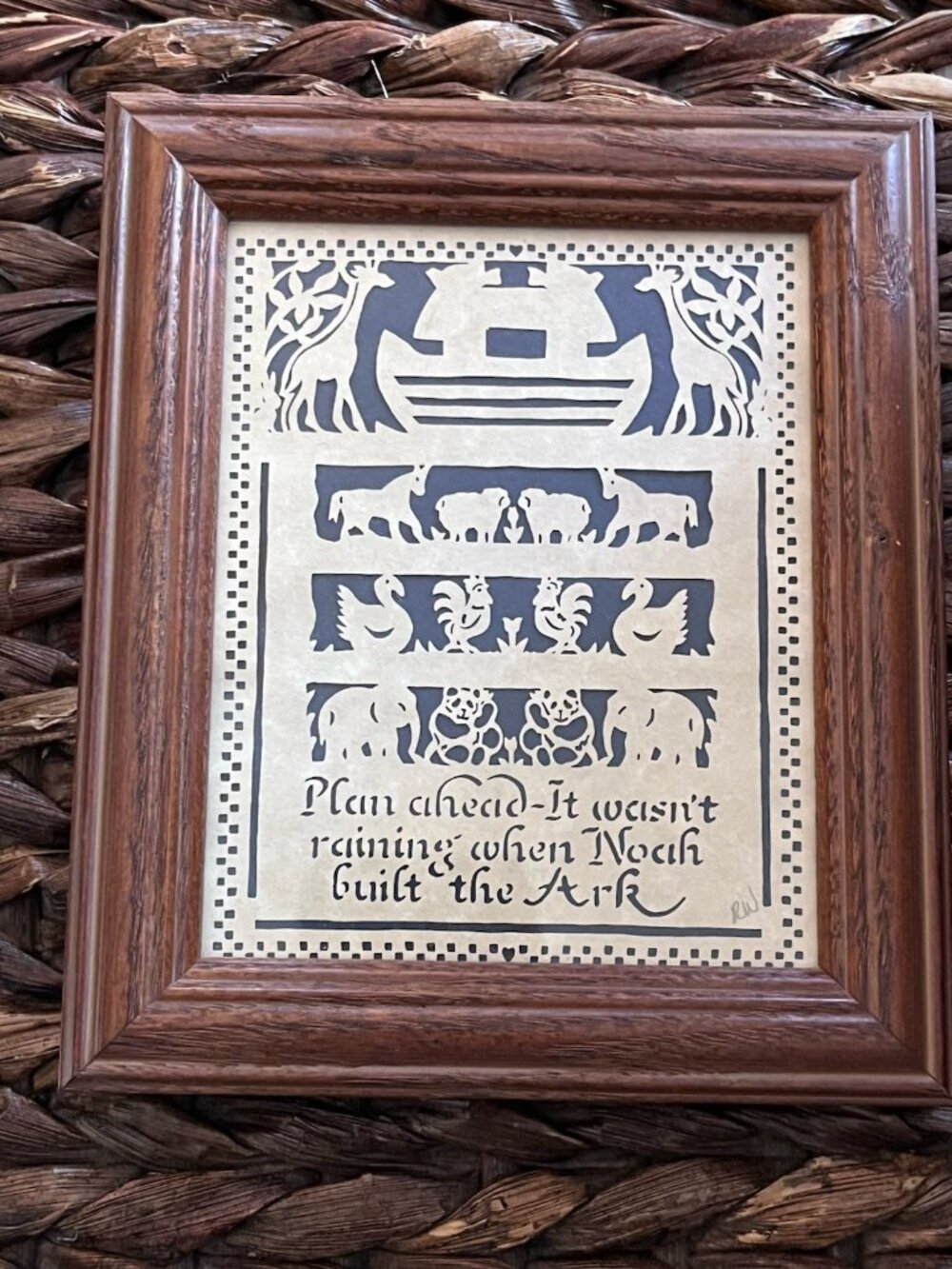 Vintage Noah’s Ark Scherenschnitte Papercut Framed Intricate Folk Art Print